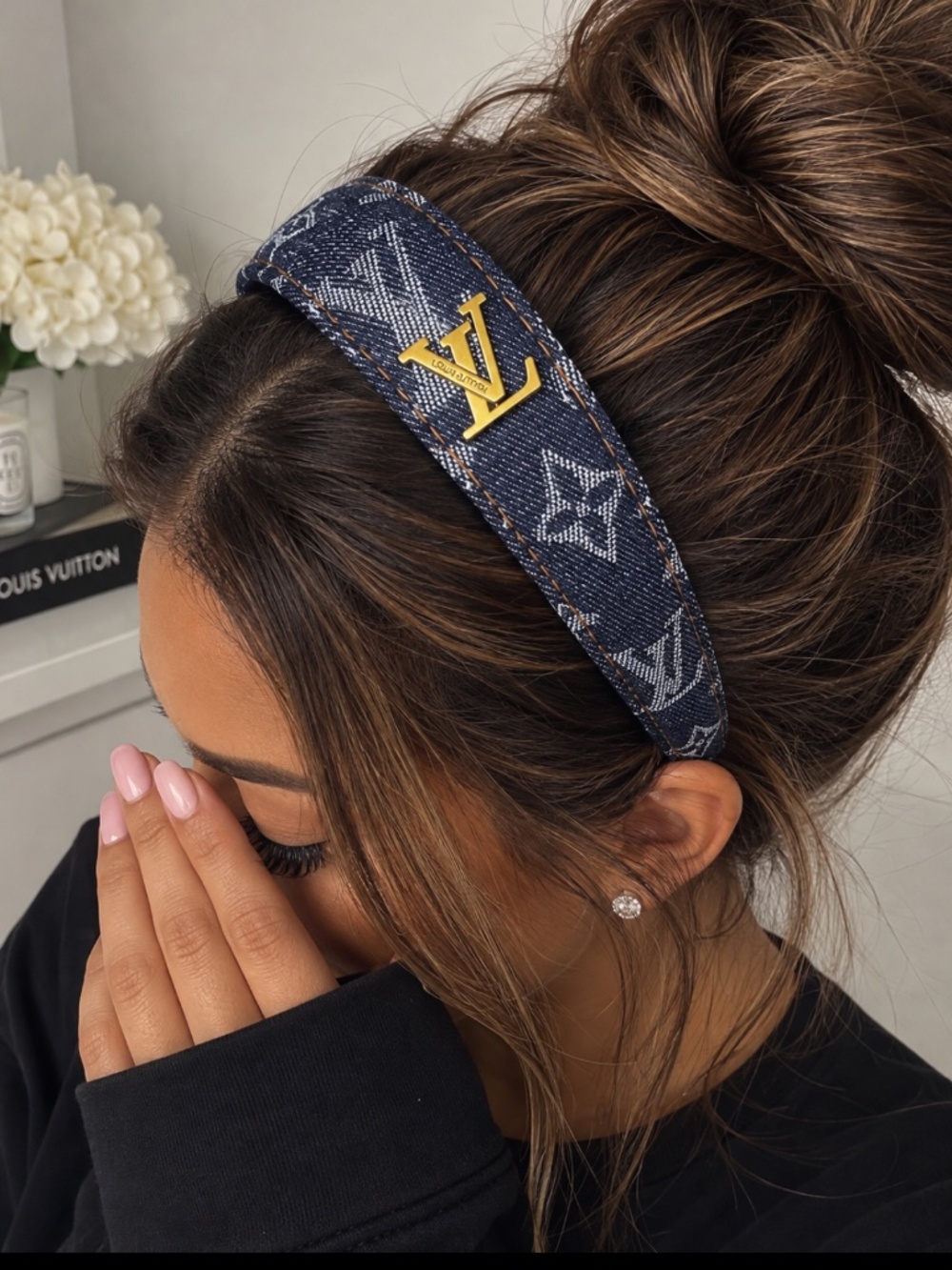 Denim Dark Blue Headband with Gold